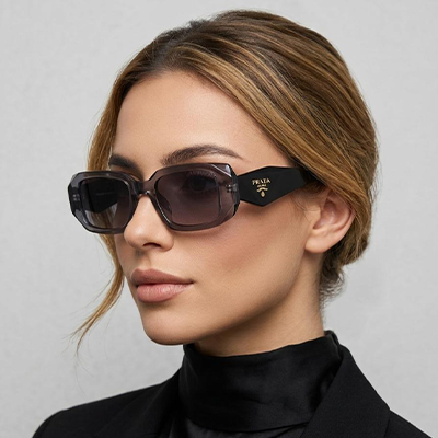 نظارة شمسية برادا الهندسية باللون الرمادي الشفاف (Prada Translucent Grey Geometric Sunglasses)